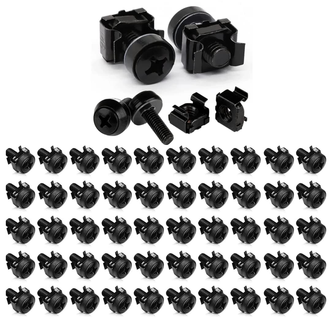 M6 Cage Nuts and Screws Assortment Set Rack Mount Screws and Square Insert Nuts for Server Shelves Cabinets (50PACK)