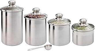 SilverOnyx Glass Stainless Steel Canister with Lid - 20 ml, 4 Pieces, Silver