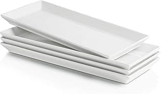 White Rectangular Platters, Porcelain Serving Plates for Parties - 11.7 Inch, Set of 4