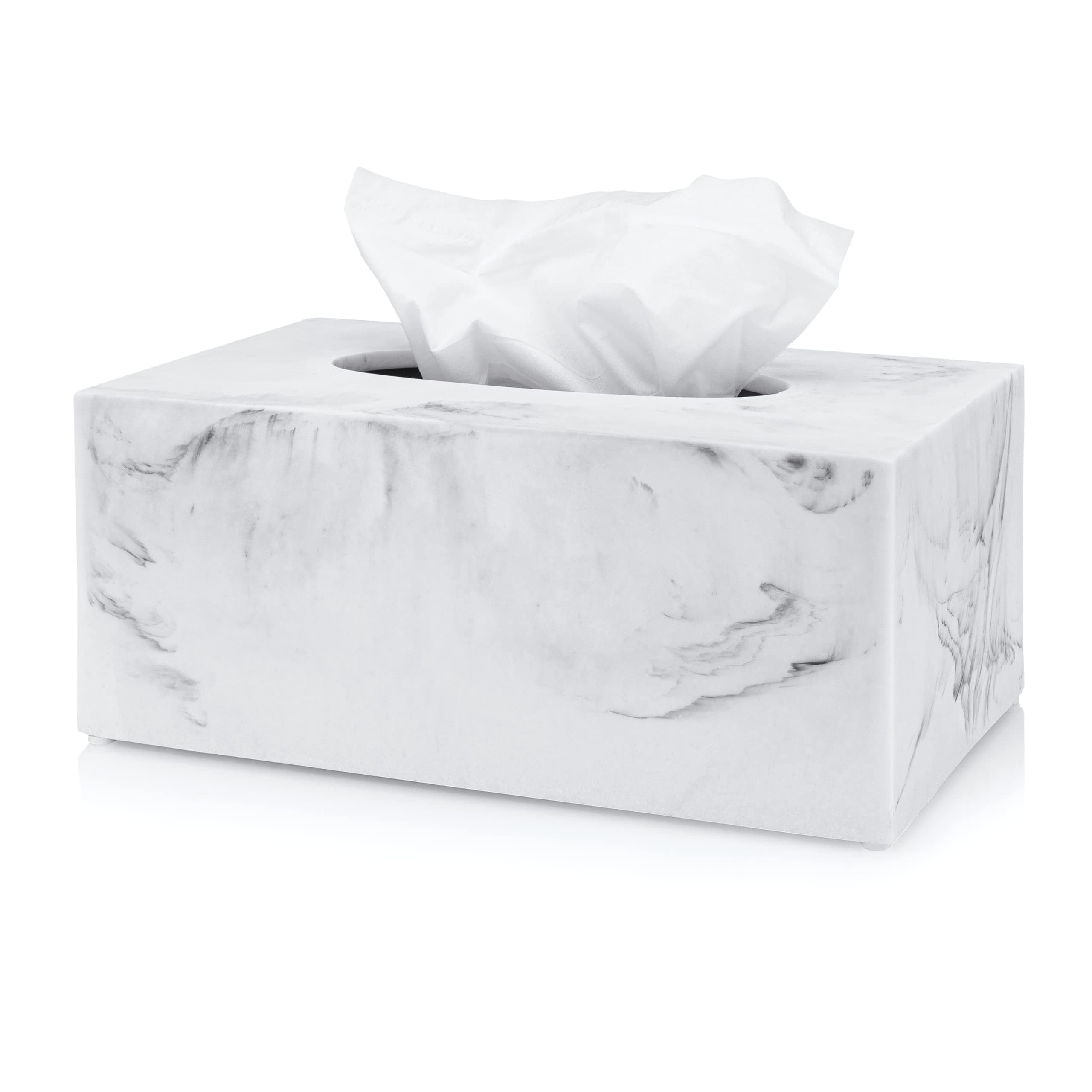 Essentra Home Rectangular Tissue Box Cover, White Marble Heavy Facial Tissue Holder – Blanc Collection