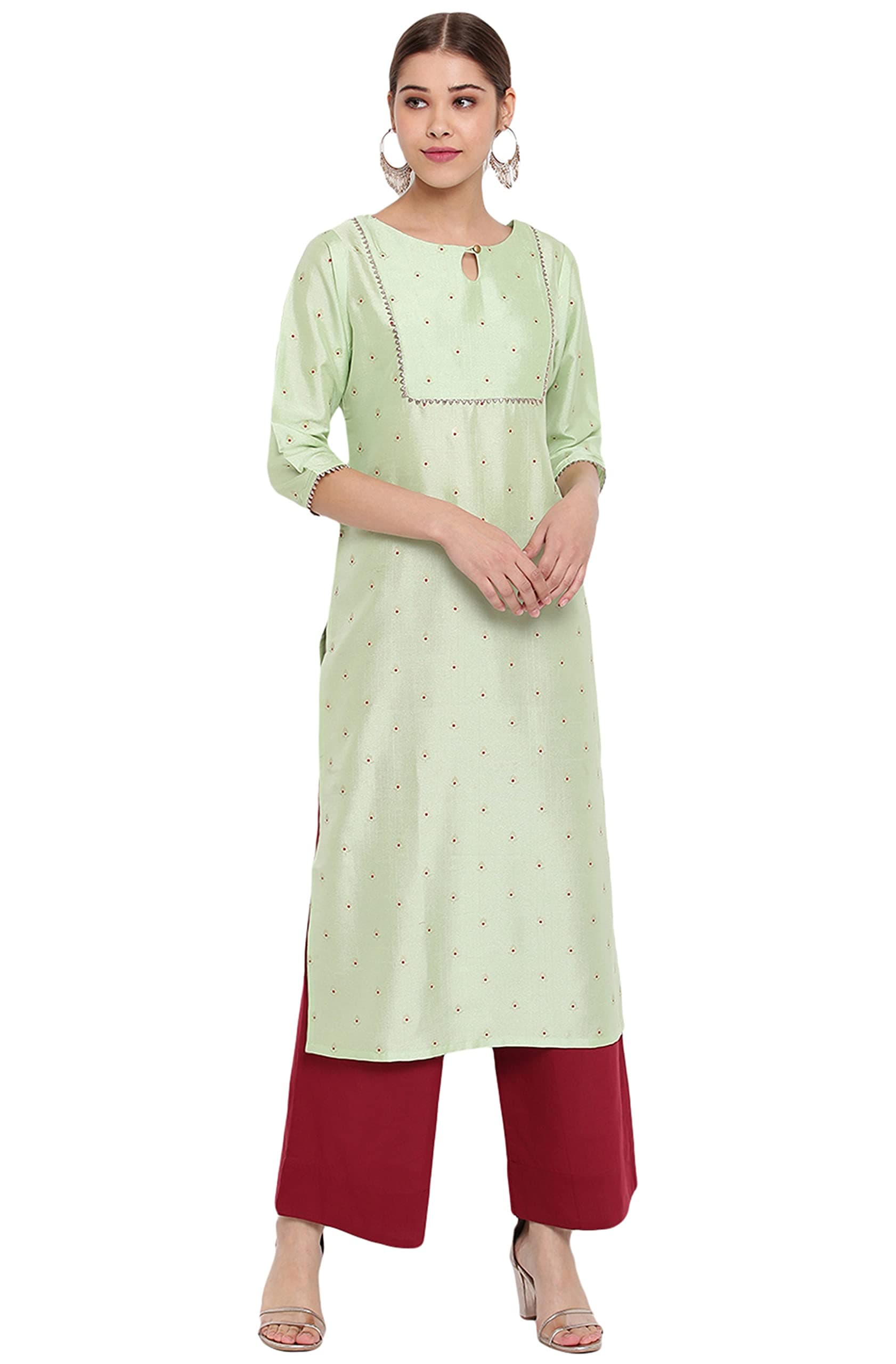 JanasyaIndian Women's Green Poly Silk Kurta