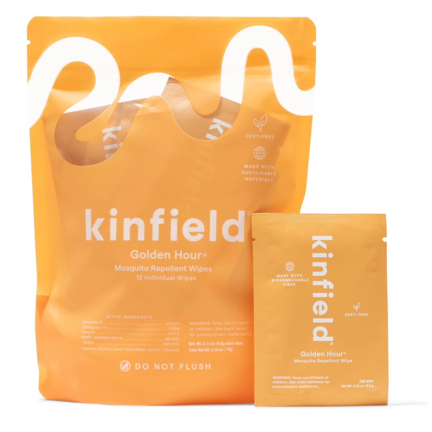 Kinfield Golden Hour Wipes - Natural, Long-Lasting Insect Repellent for Outdoor Adventures and Indoor Use - TSA Approved, Cruelty-Free Skincare - 12 Individually Wrapped Towelettes