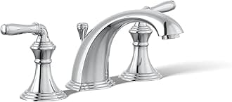 KOHLER Bathroom Faucet, Bathroom Sink Faucet, Devonshire Collection, 2-Handle Widespread Faucet with Metal Drain, Polished Chrome, K-394-4-CP