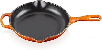 - Enameled Cast Iron Signature Iron Handle Skillet, 9", Flame