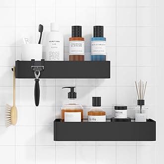 Kitsure 2 Pack Rustproof Shower Caddy - 2 Shelves, Drill-Free & Quick-Dry Shower Organizer, Rustproof Bathroom Shelves with 4 Hooks, Large, Black