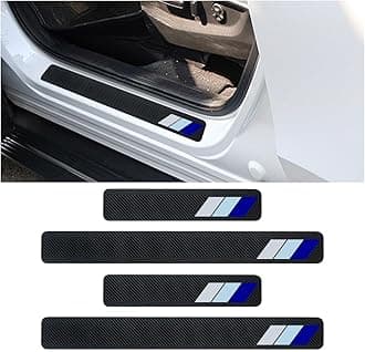 4PCS Tri-Color Door Sill Protectors, Carbon Fiber Door Threshold Protection, Front/Rear Door Sill Plate Step Guard, Anti-Scratch Entry Guard Sticker for Cars SUVs Trucks (Blue)