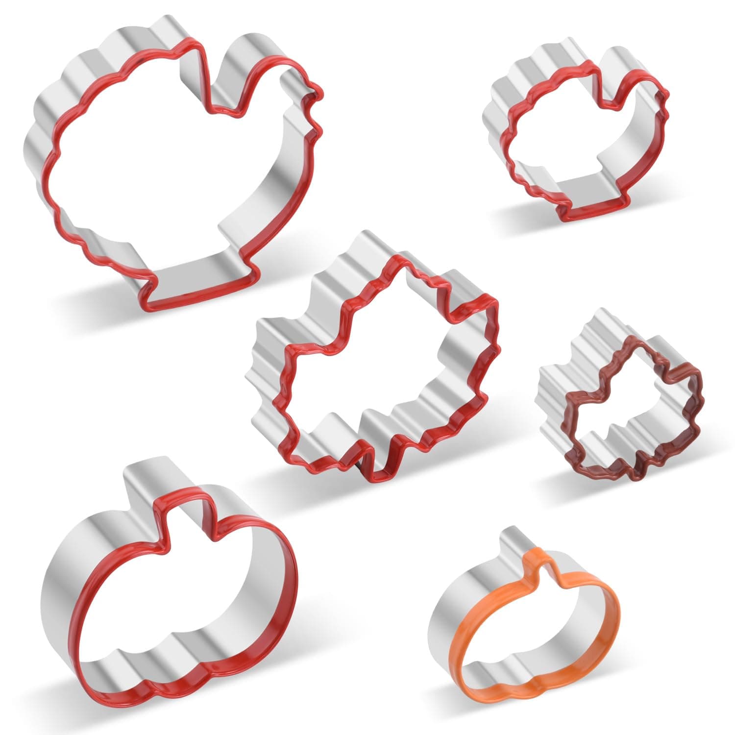 Halloween Cookie Cutter Set 6-Pc. Maple Leaf, Turkey, Pumpkin Thanksgiving Day Cookie Cutters, Strong Stainless Steel Sandwich Biscuit Cutter Gift in Fall Holiday with a Free Halloween Card
