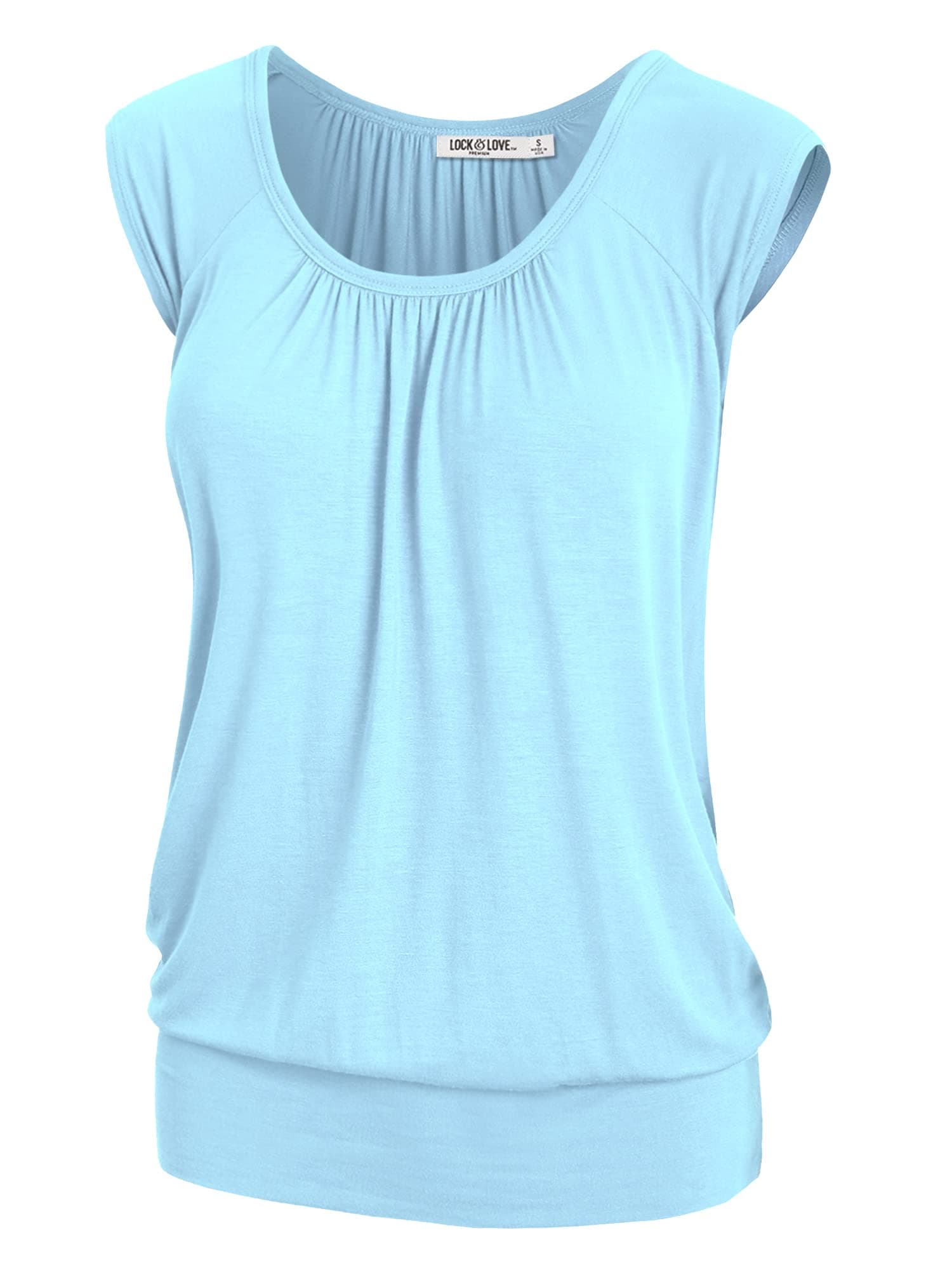 Lock and Love Women's Scoop Neck Short Sleeve Solid/Print/Dip-Dye Sweetheart Top S-3XL Plus Size