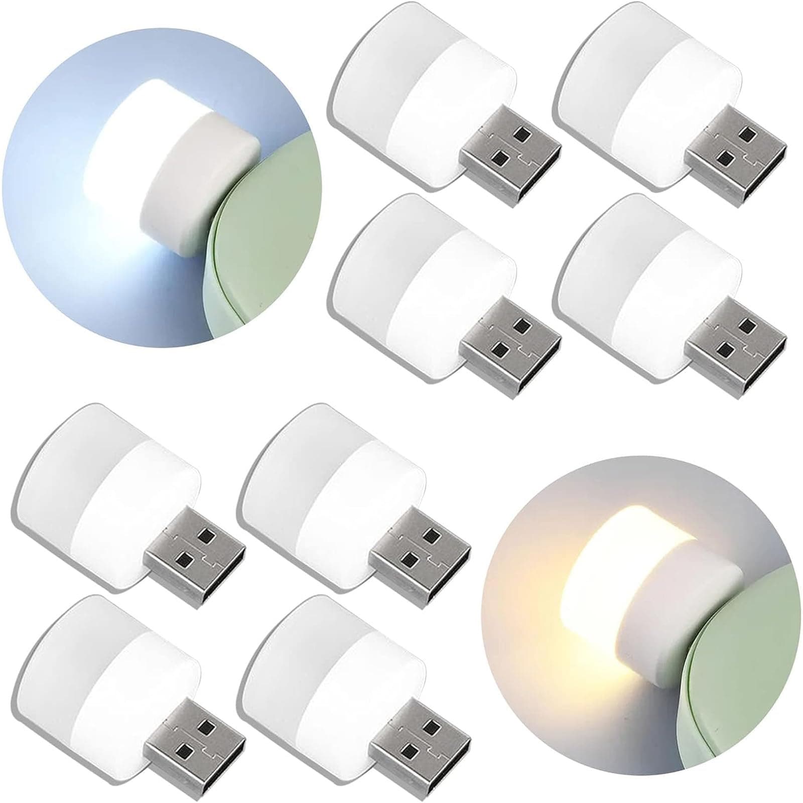 8pcs usb Lights By Night, Led Plug In Bulbs Night Light, Stylish And Convenient Mini Night Light, Ideal For Bathroom, Bedroom, Nursery, Hallway. (4 White Light + 4 Warm Light)