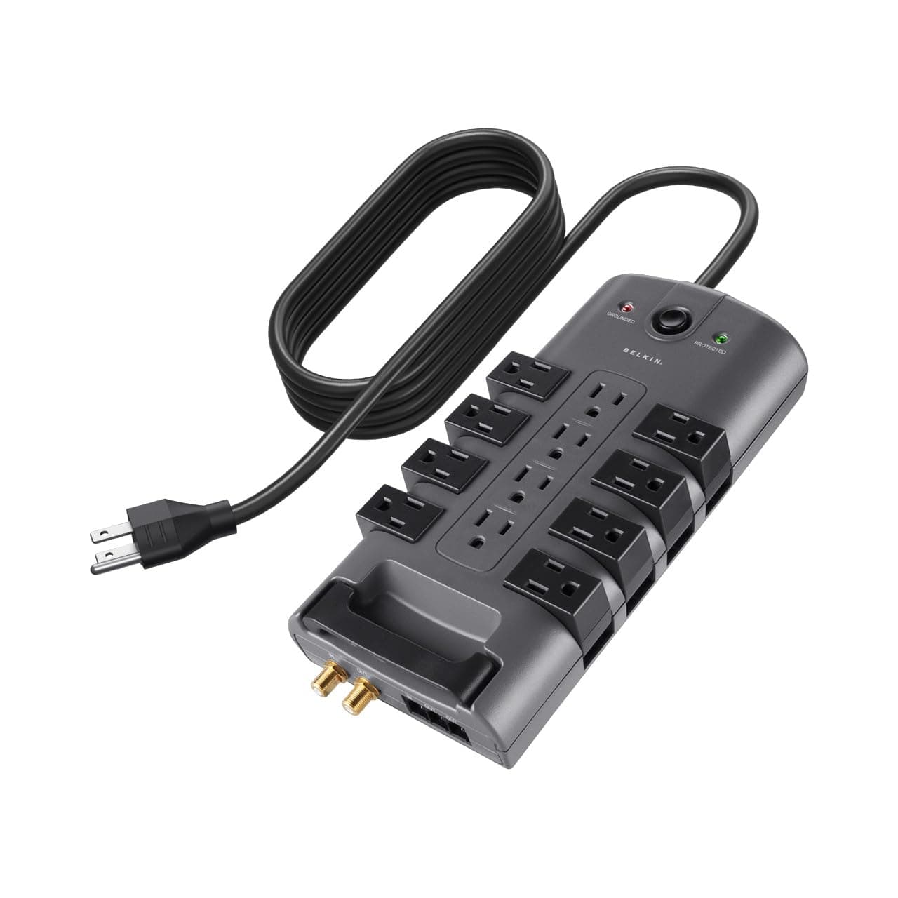 Surge Protector Power Strip w/ 8 Rotating & 4 Standard Outlets - 8ft Sturdy Extension Cord w/ Flat Pivot Plug for Home, Office, Travel, Desktop & Charging Brick - 4320 Joules of Protection