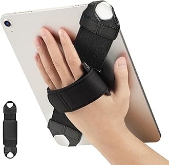 Fintie Universal Tablet Hand Strap Holder for 9-11 Inch Tablets eReaders, 360 Degrees Swivel PU Leather Secure Portable Adjustable Handle Grip for iPad, Galaxy Tab and 9-11" Tablets, Black