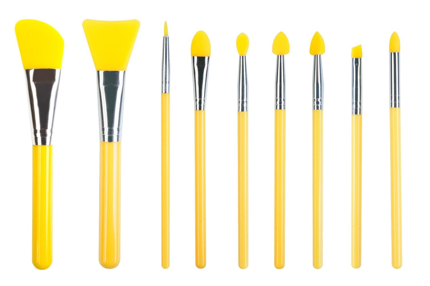 LORMAY 9 Pcs Silicone Makeup Brush Set, Mascara Shield and Eyeshadow Shield. Perfect Applicators for BB CC Cream, Facial Mask, UV Resin and Epoxy (Yellow)