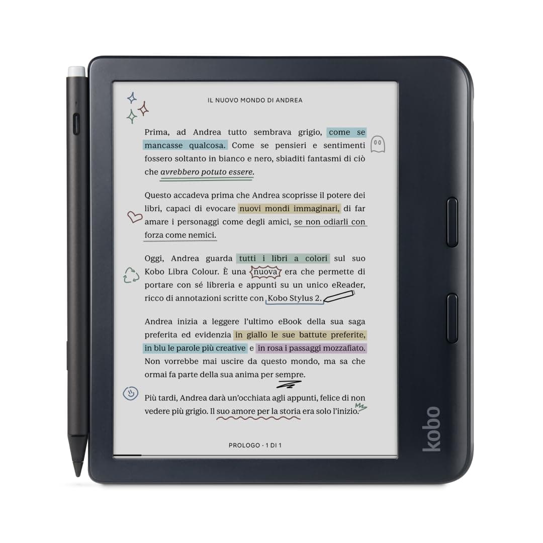 Libra Colour with Kobo Stylus 2 | eReader | E Ink Kaleido™ 3 7" Anti-Glare Colour Display | Dark Mode | Audiobooks | Waterproof (Black)