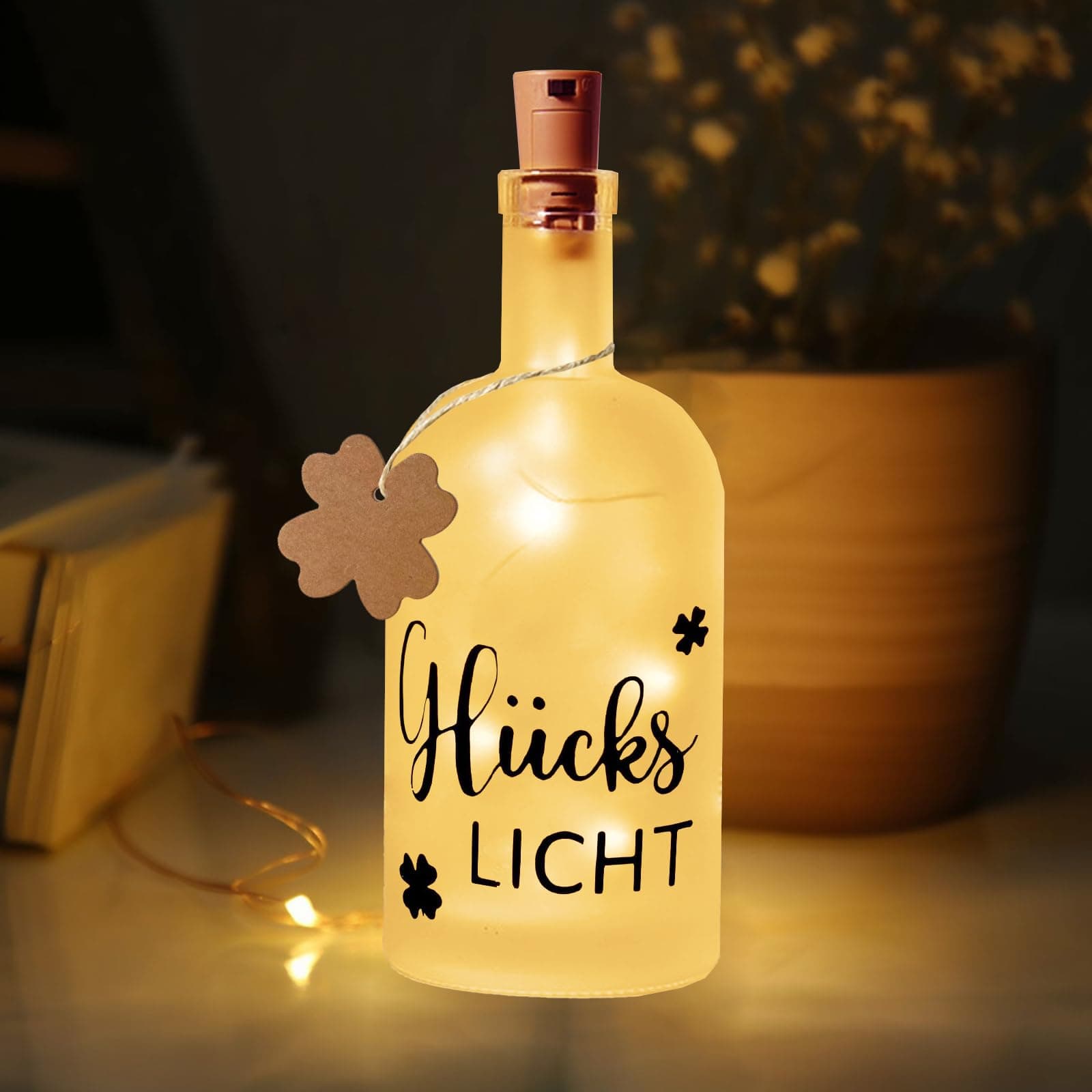 LED Bottle Light with Saying - Lucky Light, LED Decorative Bottles with Corks, Bottle Fairy Lights, Illuminated Bottle, Gifts for Women, Gift for Birthday, Wedding, Christmas