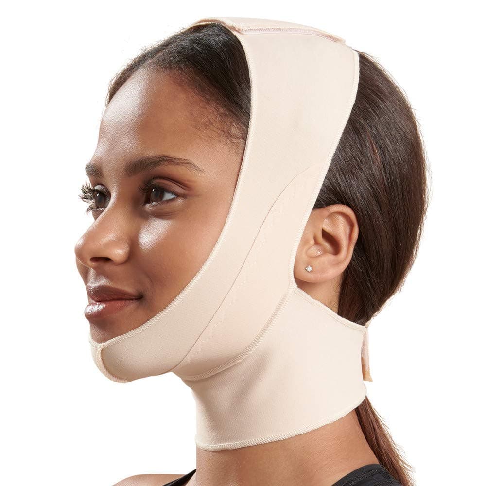 MARENA Uni Recovery Compression Chin Strap Mid-Neck Coverage for Postoperative Mask, beige, M
