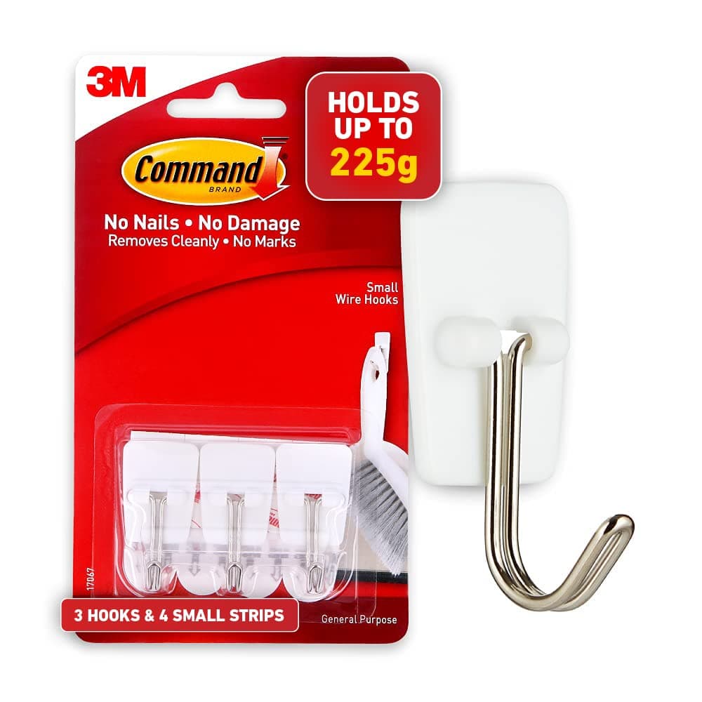 Command Small Wire Hooks Removable, 3-Pack (White)