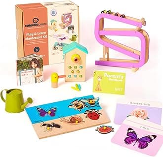 Wooden Montessori Toys Box for Toddlers | 7 in 1 Learning Educational Toys – Magnetic Bird Feeder, Car Ramp, Watering Can, Wooden Puzzle & More | Developmental Toy Set for 17-19 Months