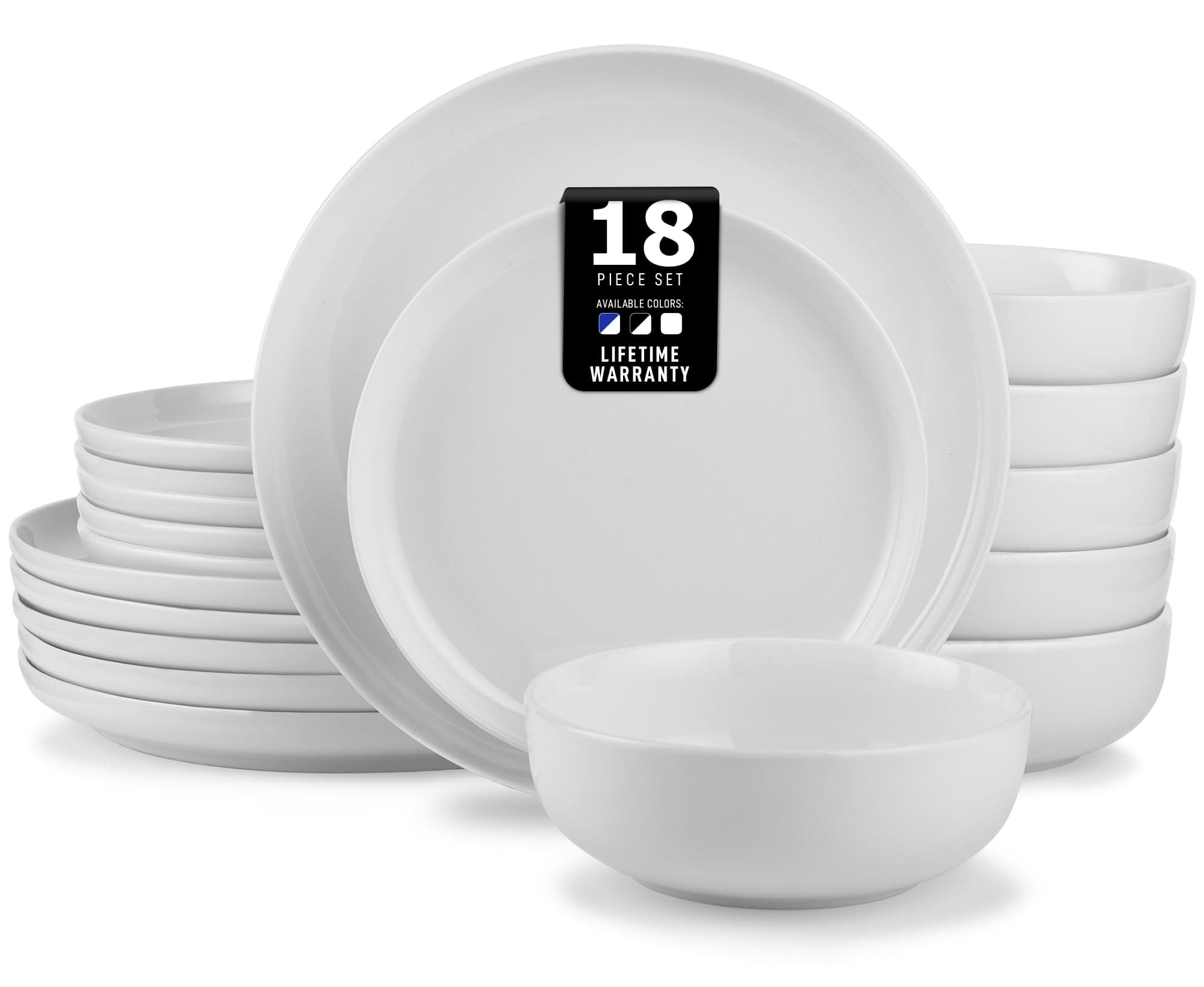 Zulay Kitchen Nova Porcelain Dinnerware Set, Service For 6 - Chip & Scratch Resistant White Plates And Bowls Sets - Microwave & Dishwasher Safe - White