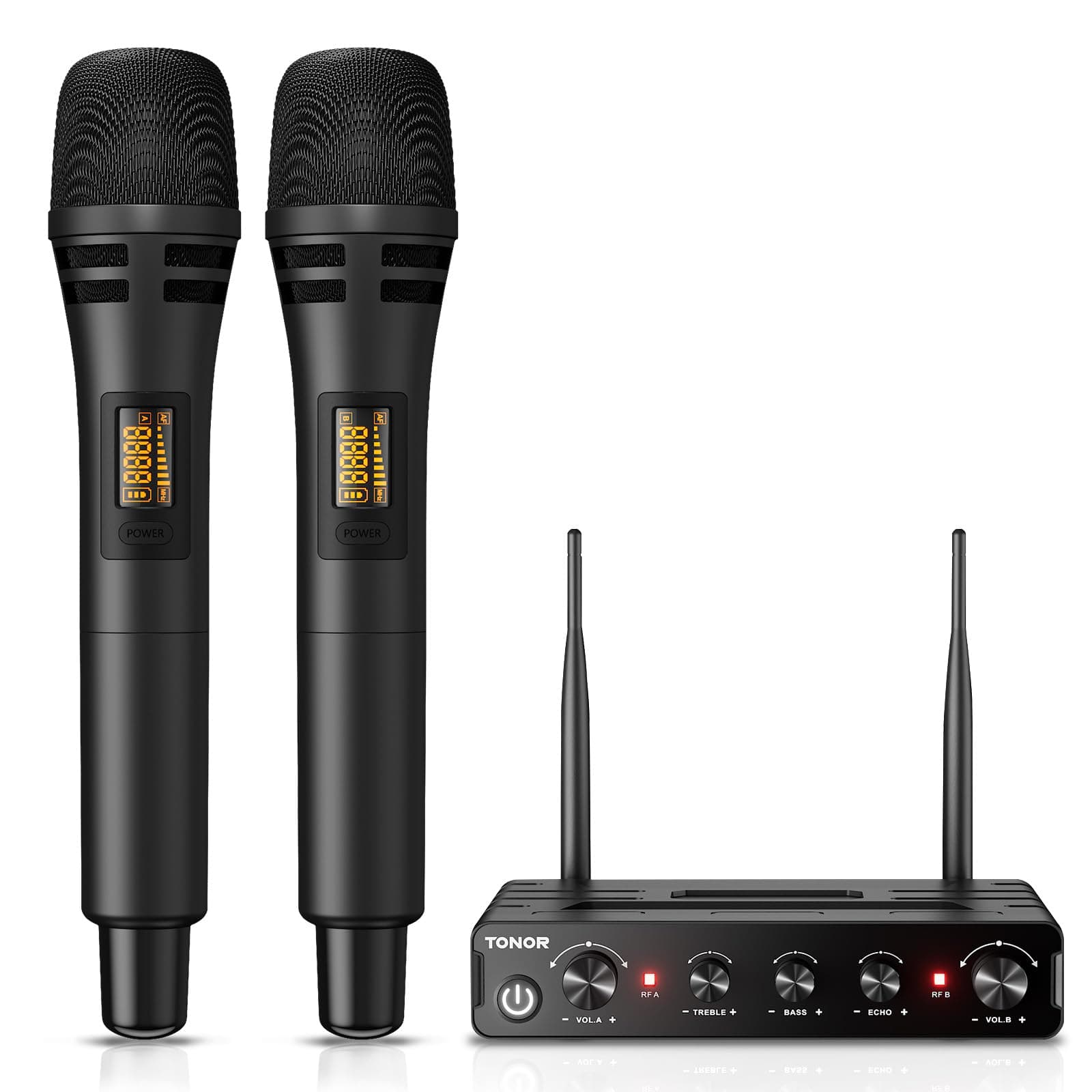 TONOR Professional Wireless Dynamic Microphone, UHF Microphone System for Karaoke, Wireless Microphone Set for DJ, Speech, Home Party, Singing, Church, Wedding, 60M, Black, TW350