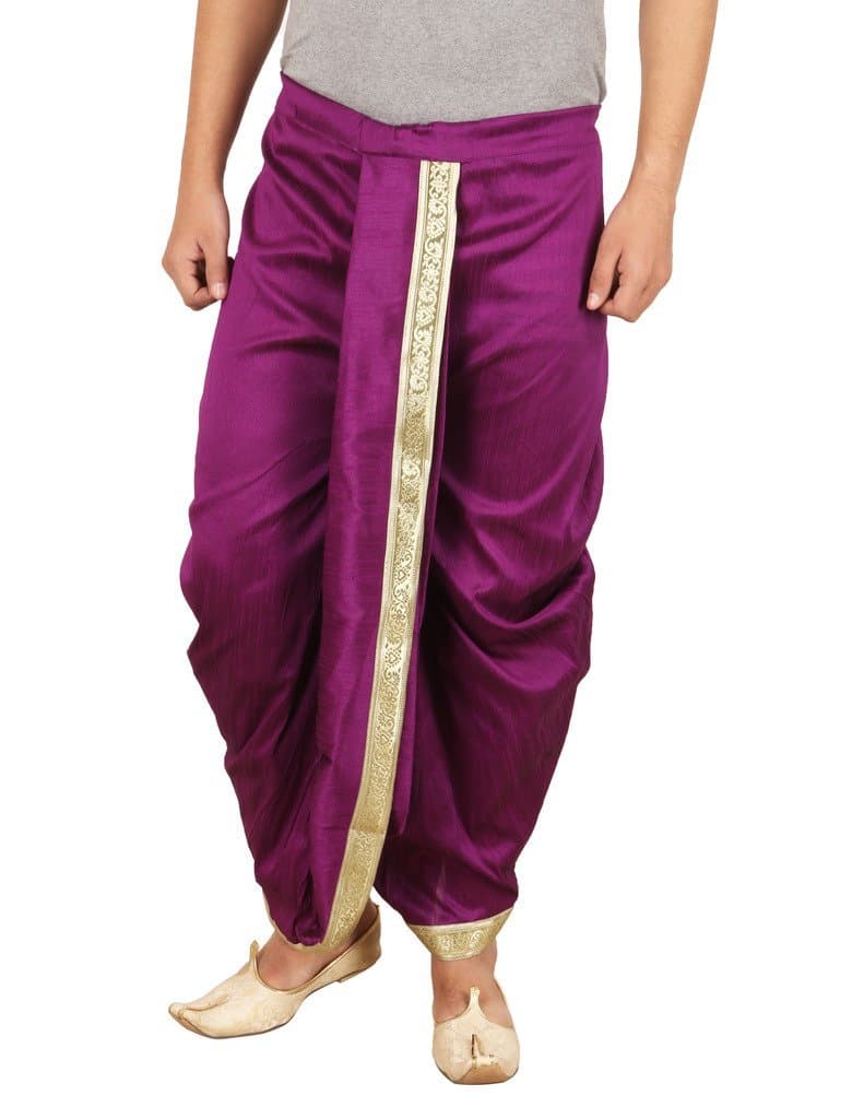Larwa Solid Men's Silk Dhoti (Purple, Free Size)