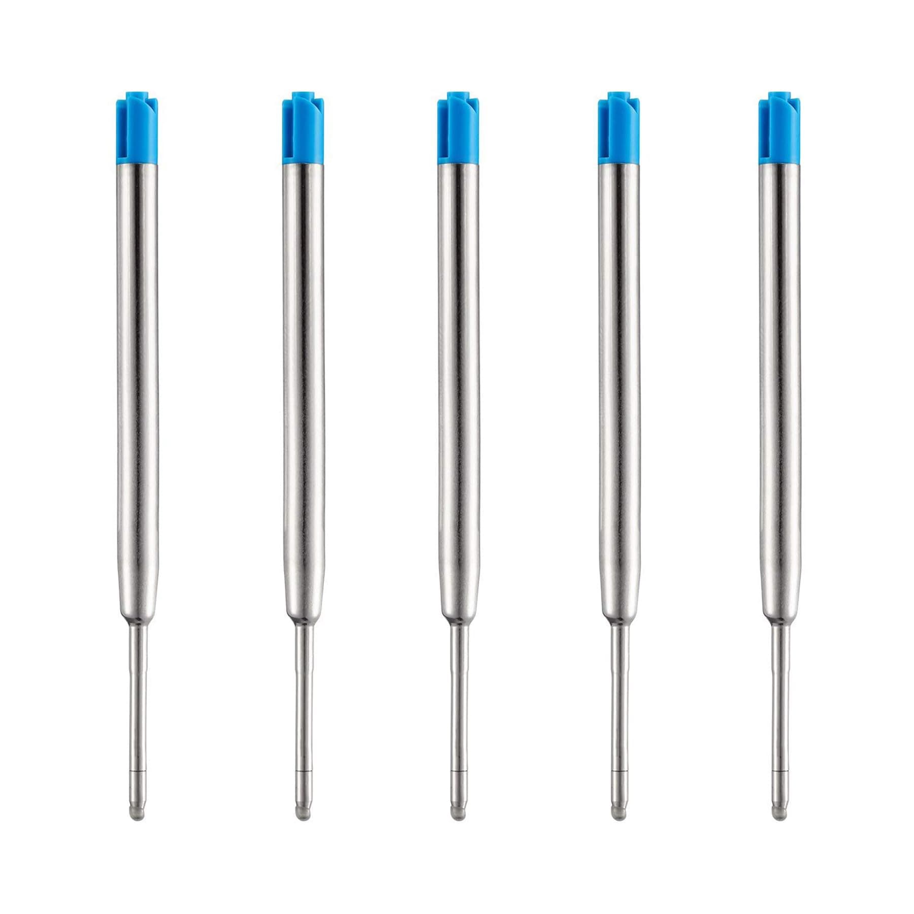 DunBong Blue Ink Refill Pack of 5, Replaceable Ballpoint Pen Refills, Medium Point Metal Refill (Blue)