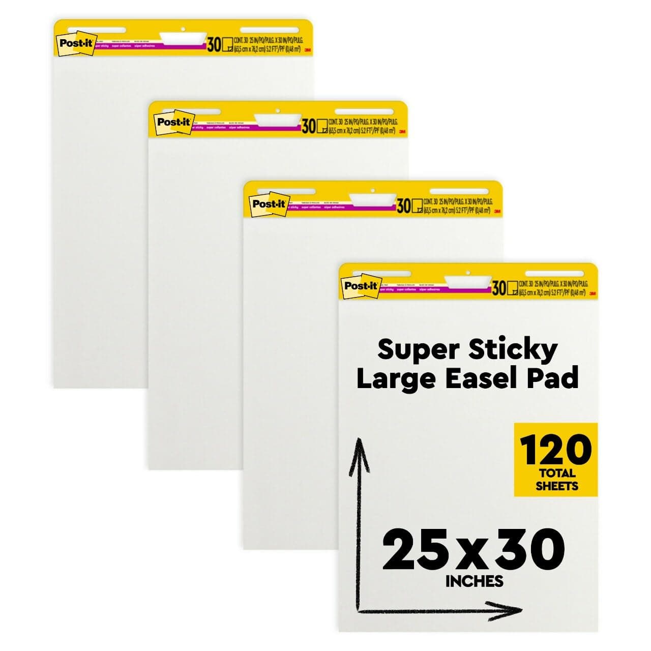 Post-it Super Sticky Easel Pad, 25 in x 30 in, White, 30 Sheets/Pad, 4 Pads/Pack, Great for Virtual Teachers and Students (559 VAD 4PK)