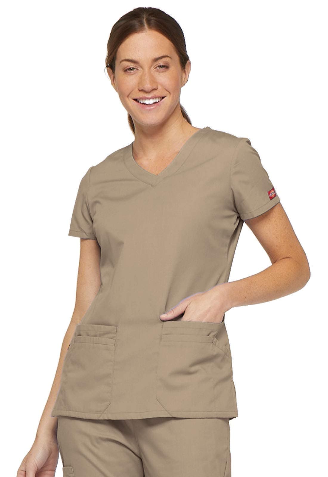 Dickies Women's EDS Signature V-Neck Top with Multiple Patch Pockets Medical Scrubs Shirt