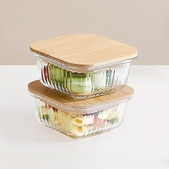 Nestasia Glass Lunch Box for Women and Men (300ml) - Borosilicate Clear Lunch Box for Office Use, Microwave Safe, Airtight Food Containers with Bamboo Lid, Lunch Boxes Set of 2