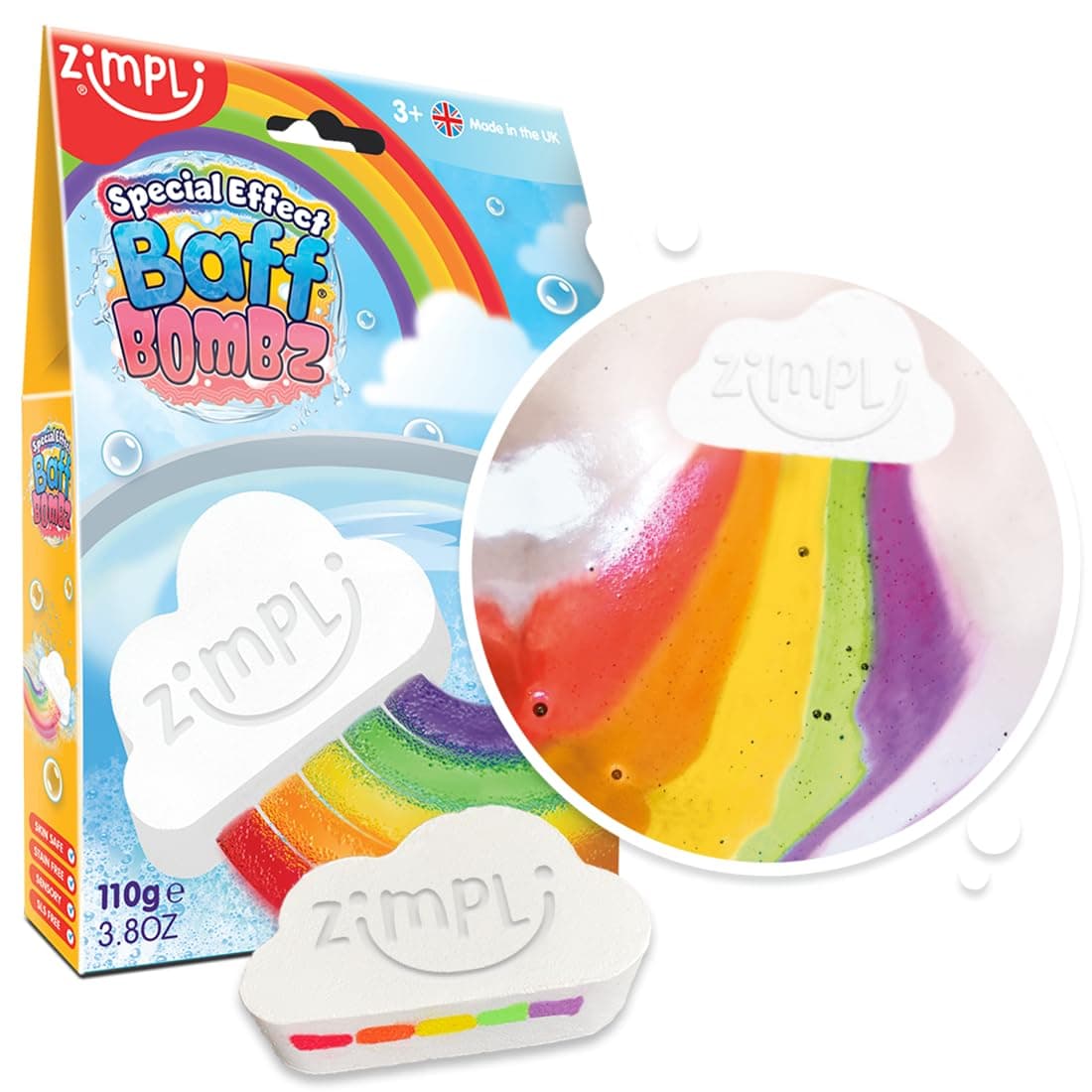 Large Cloud Rainbow Baff Bombz, Create a Rainbow Effect, fizzing, bathtime Adventure, Bath Bomb Fizzing Fun for Children 4 5 6 7 8 9