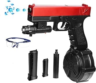 Gel Toys, Full Auto Gel Ball Blaster Goggles and Drum,for Christmas Easter Outdoor Games, Ages 14+ Red