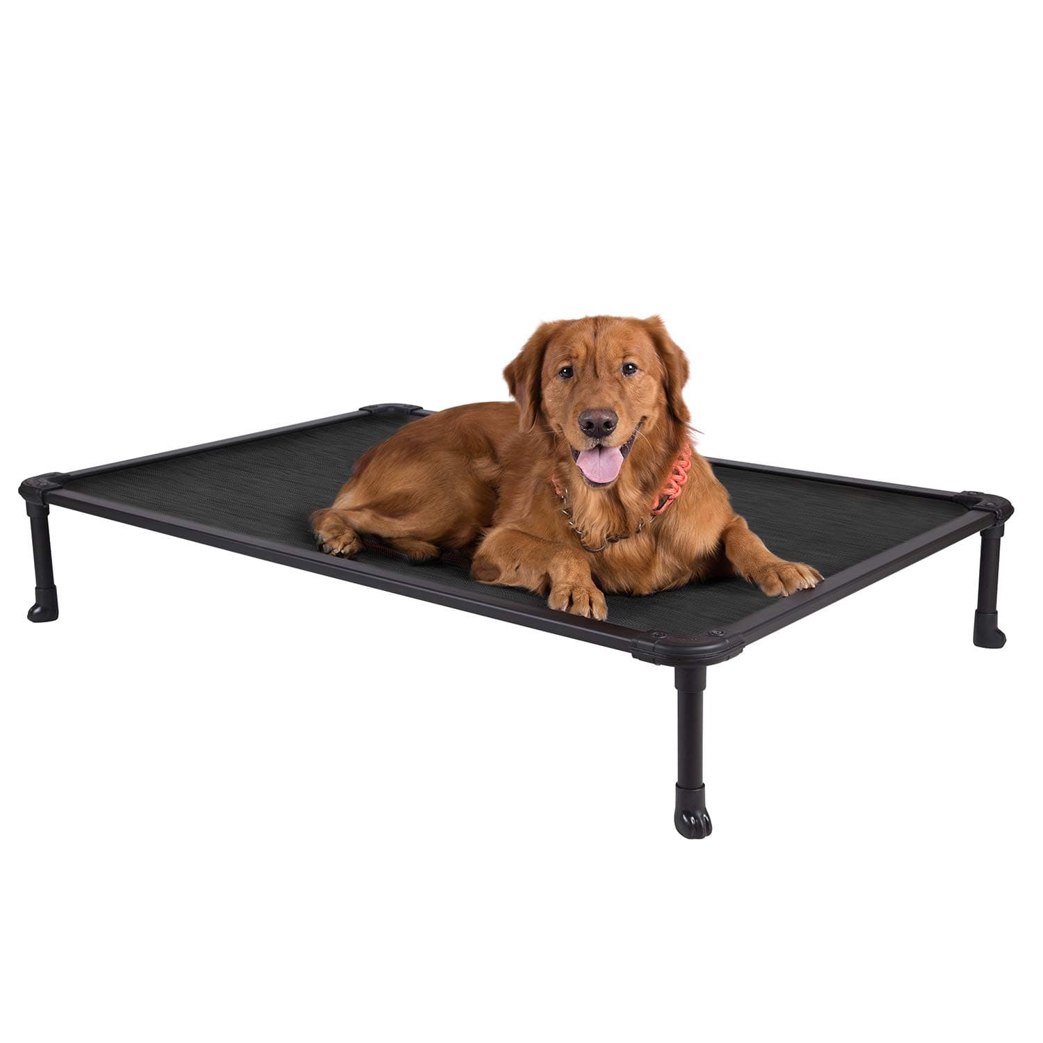 Chew Proof Elevated Dog Bed - Cooling Raised Pet Cot - Rustless Aluminum Frame and Durable Textilene Mesh, Unique Designed No-Slip Feet for Indoor or Outdoor Use, Black, X-Large, CWC2002