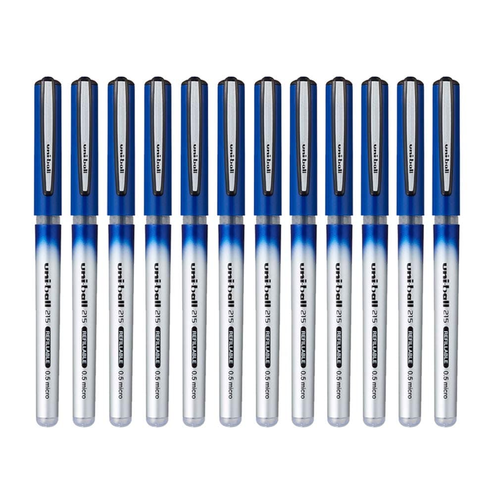 uni-ballQWiK Refill UB-215 Liquid Ink 0.5 mm Micro Roller Pen, Blue Ink, Pack of 12