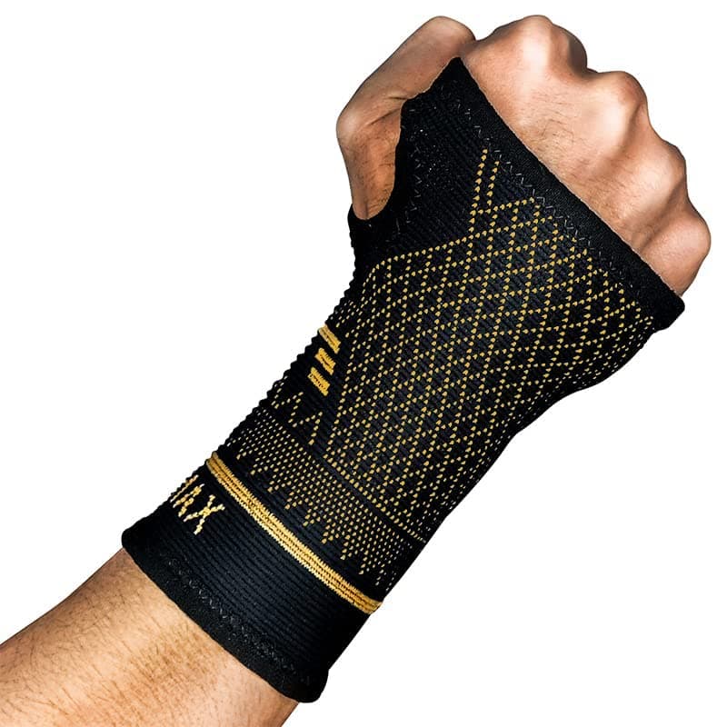 Wrist Support Sleeve 1 Pair, High Copper Infused Compression Brace with Thumb Loop, Left/Right Palm Hand for Carpal Tunnel, Arthritis, Tendonitis, Pain Relief, Sport Black, M