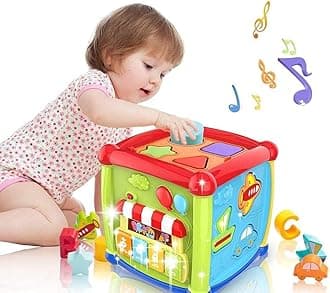 DEOXY 6 in 1 Musical Leaning Baby Cube Including Letters Shape Piano Keys Interesting Multi-Functional Learning Activity Cube Best Gift for Boys Girls