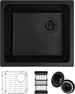 Bar Sink, 19 Inch Matte Black Bar Sinks,19" x 17" x 9 "Undermount Kitchen Sink With Accessories, Granite Composite Material 9 Inch Depth Signle Bowl Kitchen Sinks
