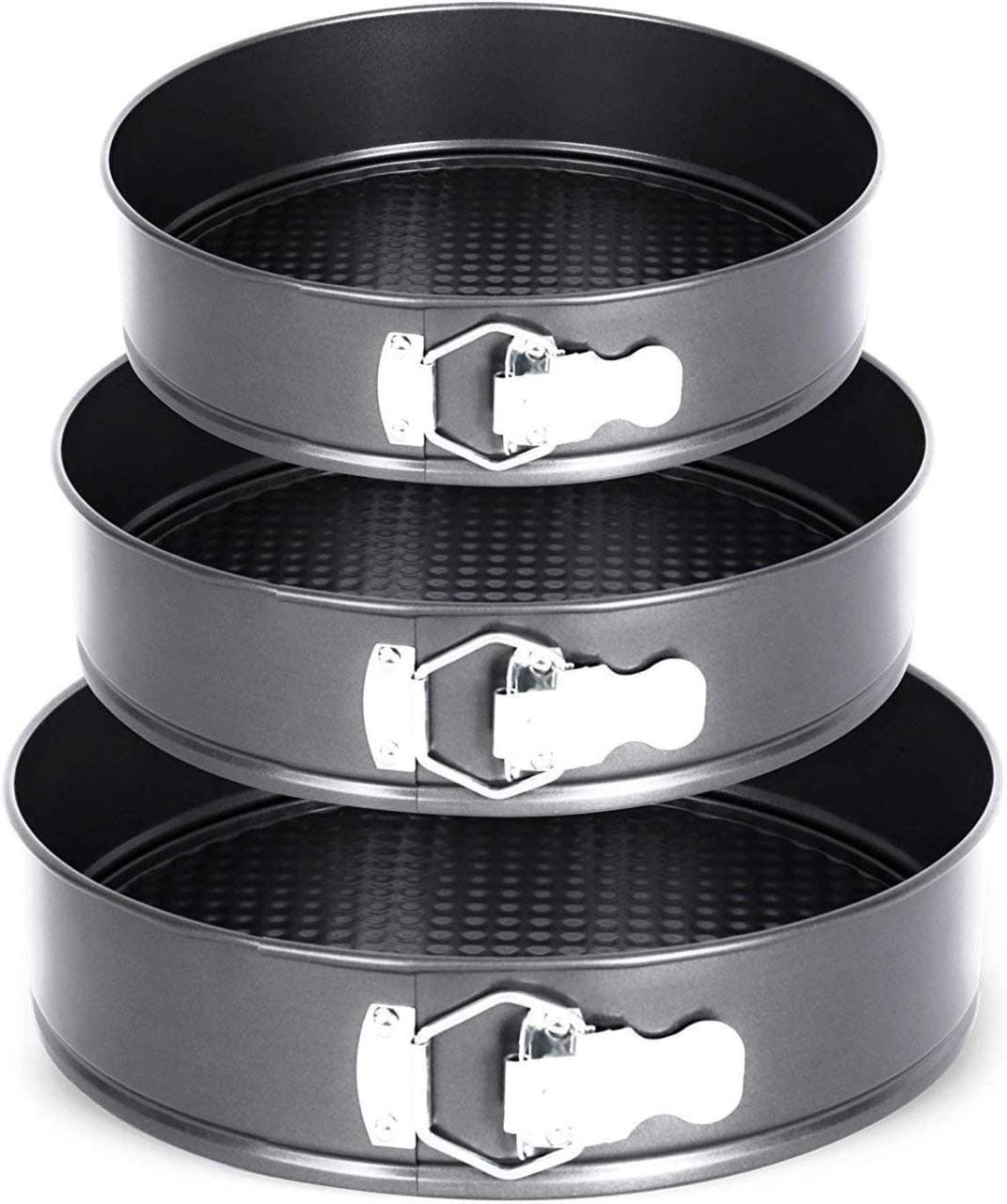 SkyKey Springform Aluminium 3-Piece Baking Cake Cheesecake Pan Tin Mould Ring Set Round Shape,Black, (20cmx22cmx18cm)