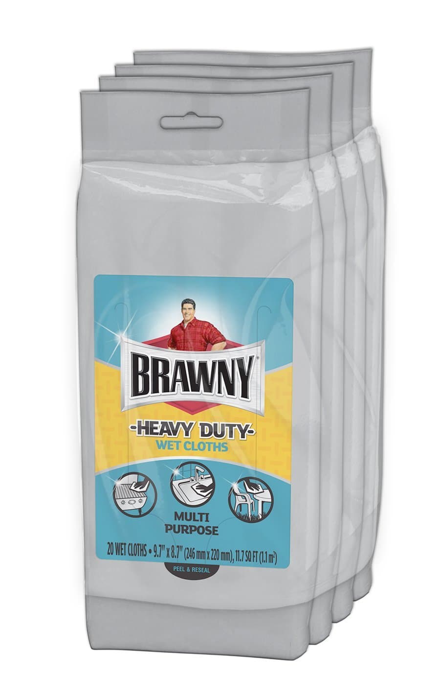 Brawny Heavy Duty Wet Cloth Foil Pack, 4 Count