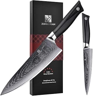 8C Pro Damascus Kitchen Knife Set 2pc,8" Chef Knife and 5.5" Utility Knife,High Carbon Stainless Steel,5-Star Sharpness,Black Ergonomic G10 Handle,Love's Gift Box