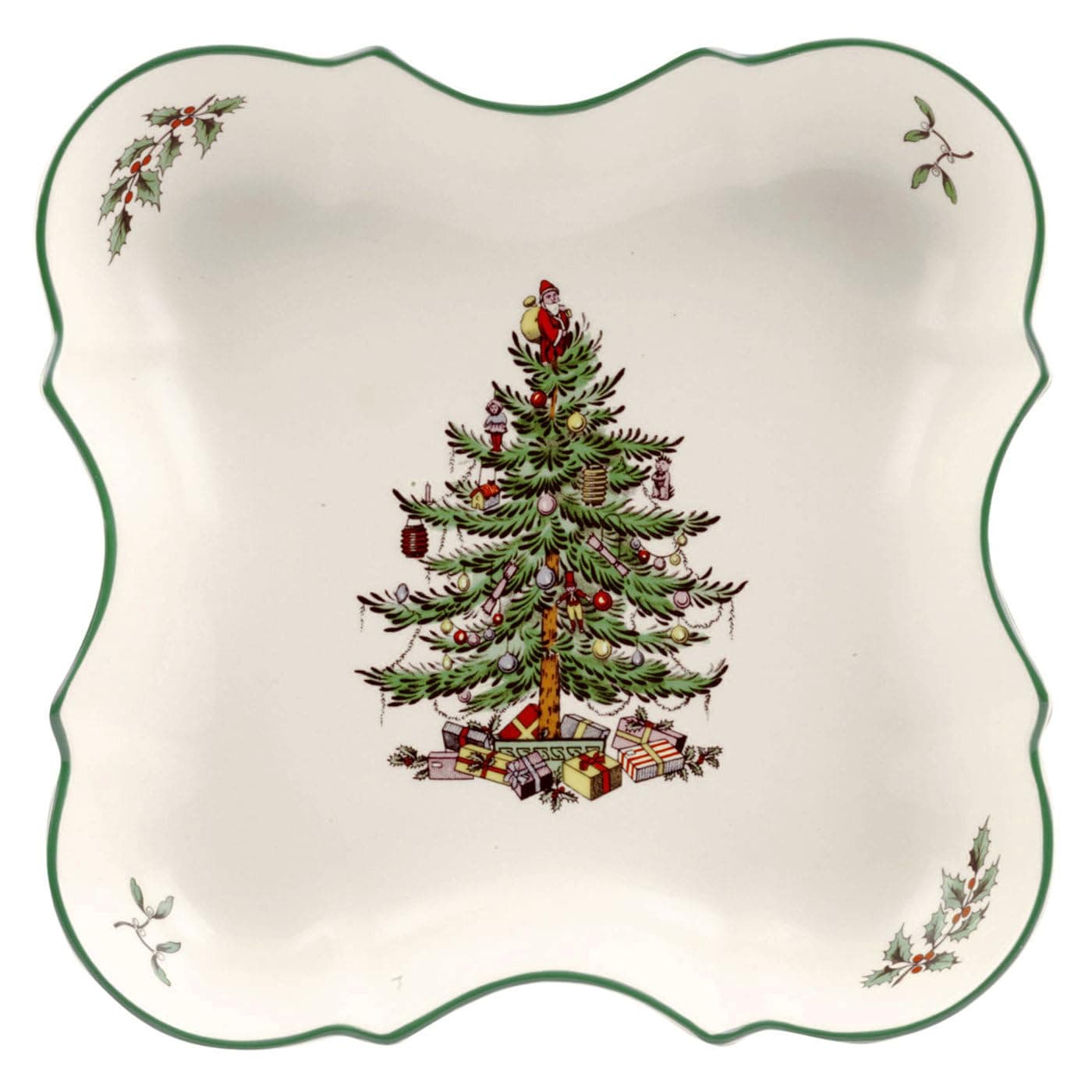 Christmas Tree Devonia Tray - 8.5 Inch Festive Serving Bowl in Fine Earthenware for Salad, Pasta, Fruit - Holiday Tableware - Microwave, Dishwasher, Freezer, Oven Safe