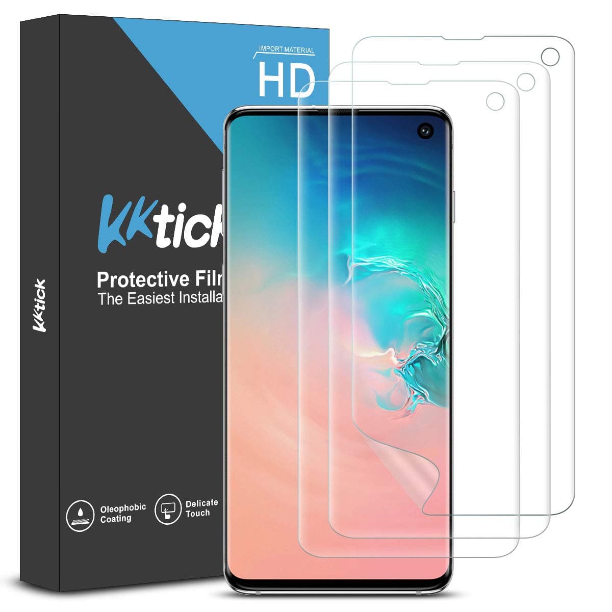 KKTICK [3 Pack] Screen Protector for Samsung Galaxy S10, [Ultrasonic Fingerprint Compatible][Self Healing] Anti-Scratch HD Clear Flexible Film for S10 (6.1 inch), Lifetime Replacement Warranty