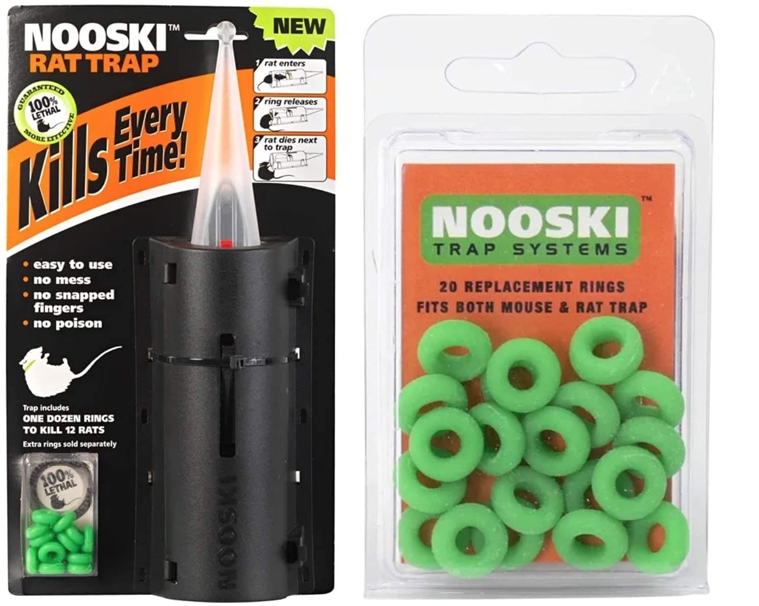 Nooski Rat Trap plus Replacement Rings for Rat and Mouse Traps