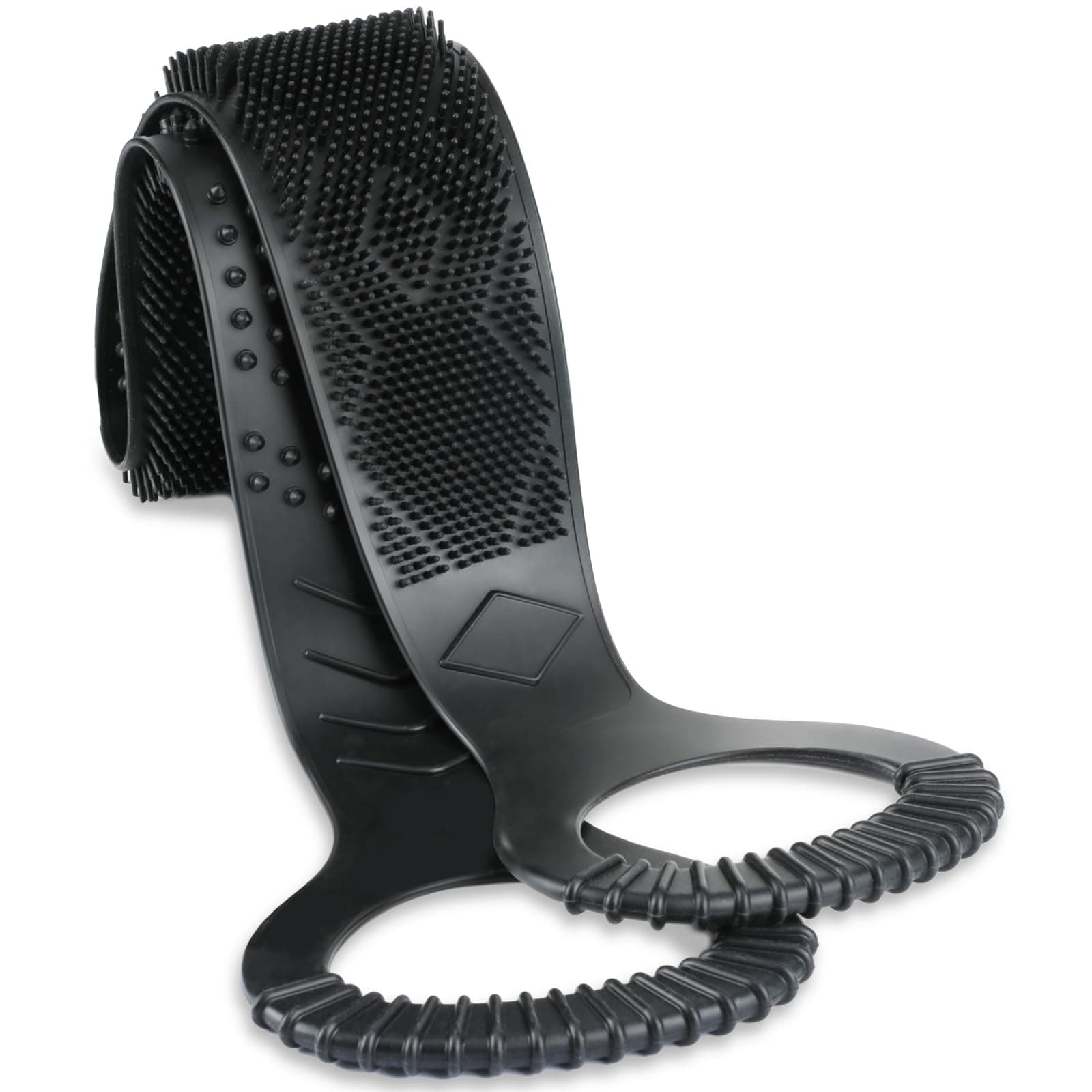 FREATECH Silicone Back Scrubber for Shower, 90cm Dual-Sided Back Washer Exfoliator Strap to Clean, Exfoliate and Massage, Easily Cover the Entire Back for Men Women, Easy to Clean, Black