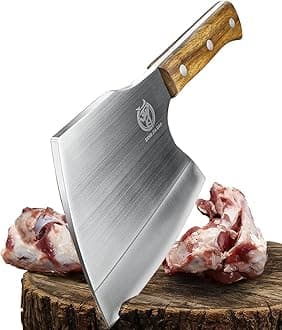 ZENG JIA DAO Big Bones Cleaver Knife - Heavy Duty Butcher Knife - Axe Chopper for Kitchen Restaurant Farm and Slaughterhouse- Cutting any bones- Solid Pear Wood Handle - Gift for Tough Guys