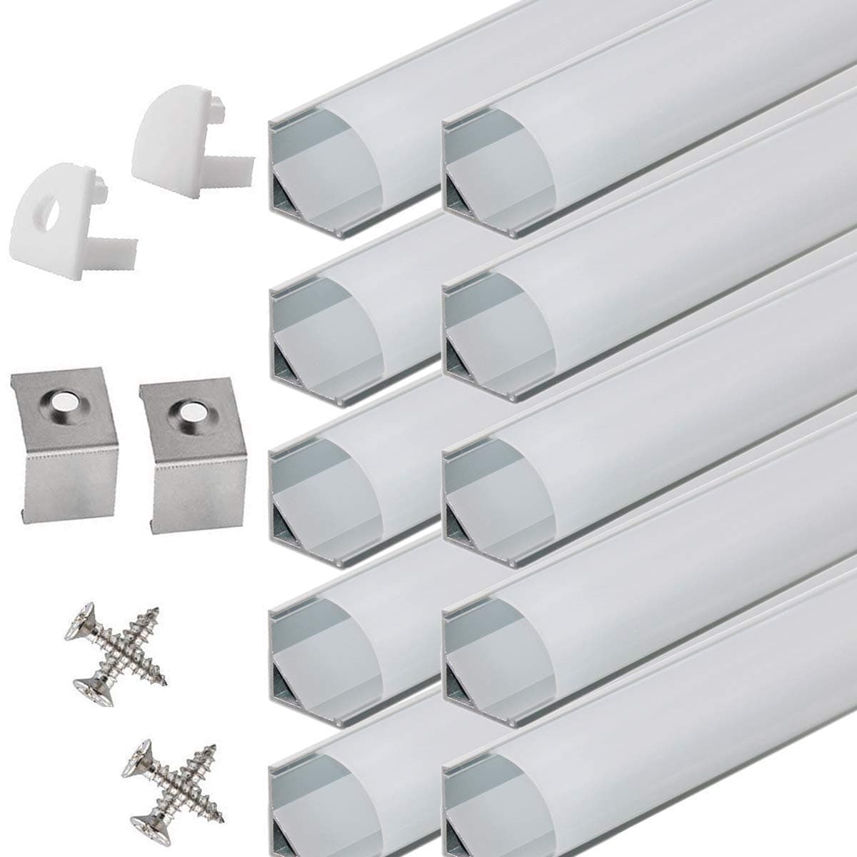 10-Pack 6.6FT/2 Meter LED Aluminum Channel V-Shape, LED Profile with End Caps and Mounting Clips