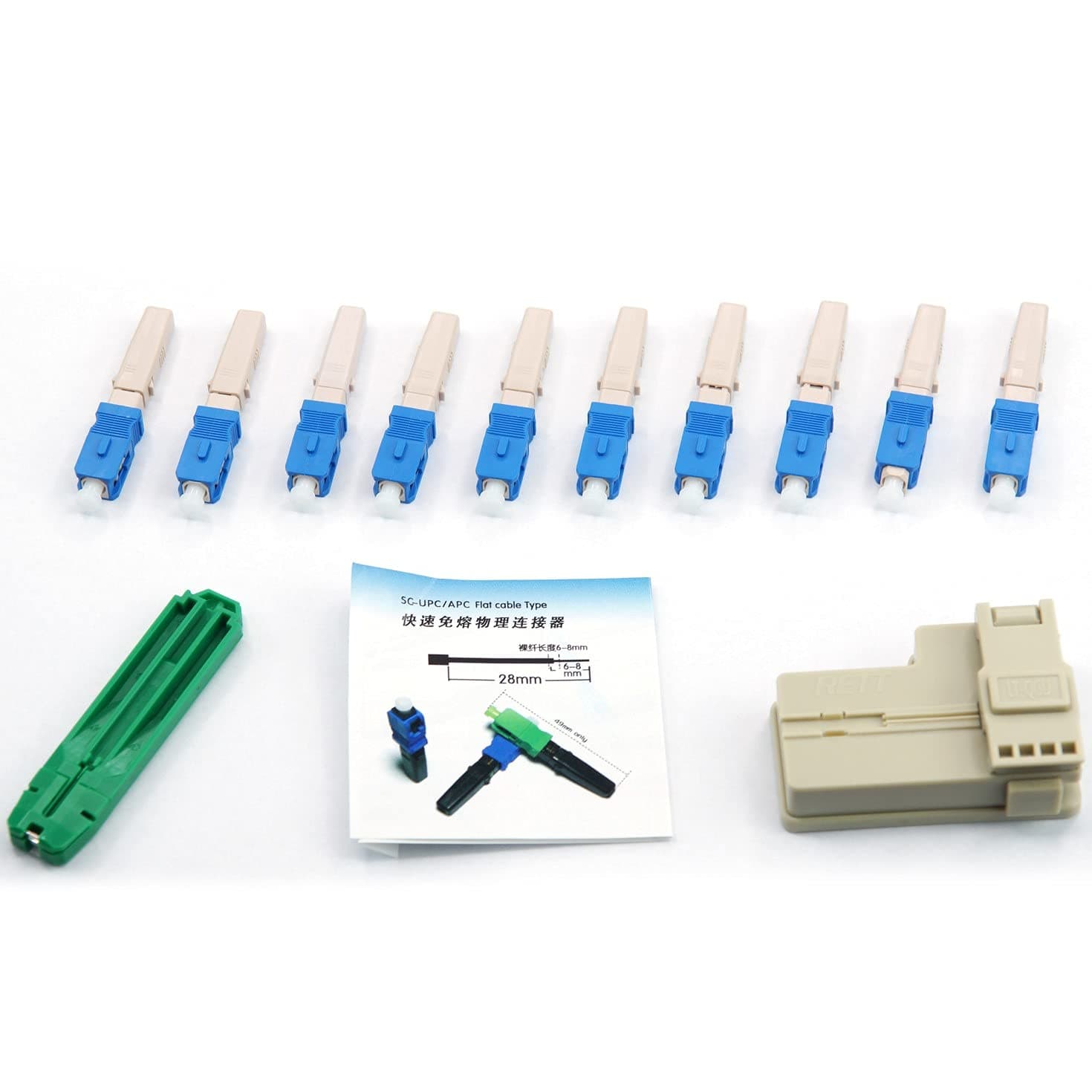 20pcs SC UPC Fiber Optic Quick Connector with Matched Tools Automatic Switch Type Fiber Optic Fast Connectors Single Mode Mechanical Connectors Adapter for 2mm x 3mm Butterfly Fiber Cable