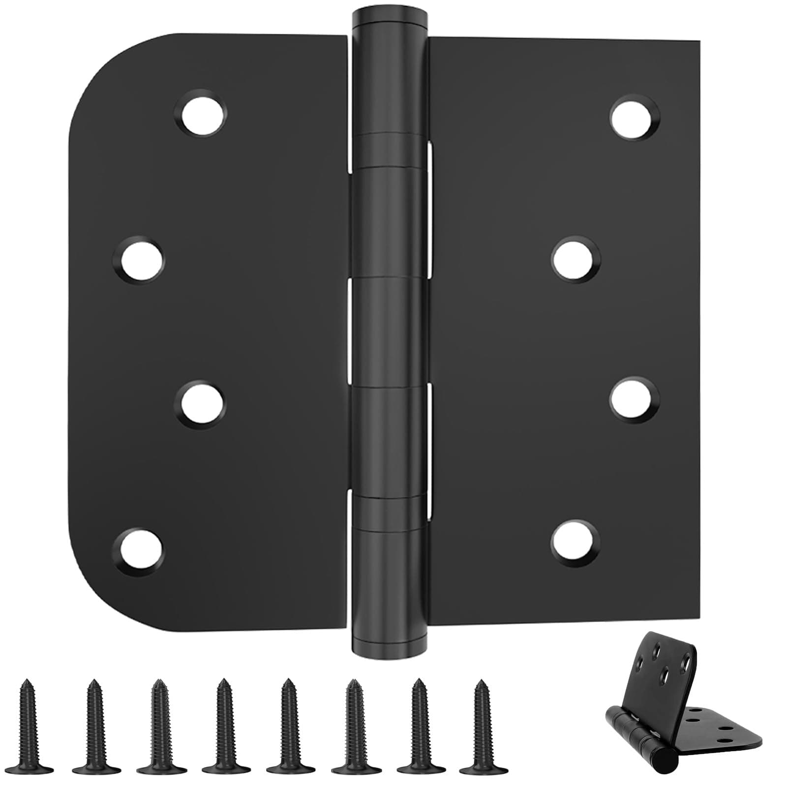 Hinges,3 Pack Matte Black Door Hinges 4 Inch Stainless Steel Hinges Ball Bearing Silent Interior Door Hinge with Square Rounded 5/8" Radius Corner 3mm Thickness Heavy Duty Hinge