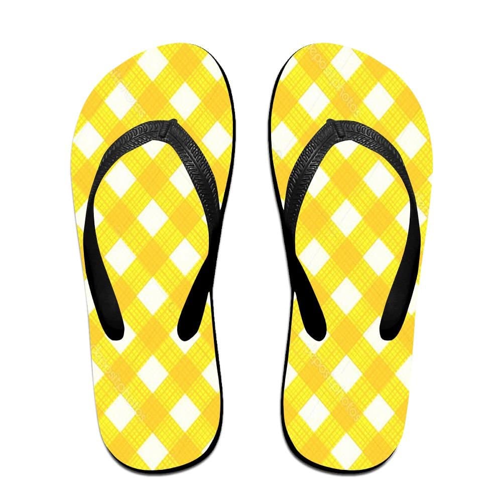 Unisex Yellow Gingham Summer Strap Flip Flops Beach Slippers Platforms Sandal For Men Women