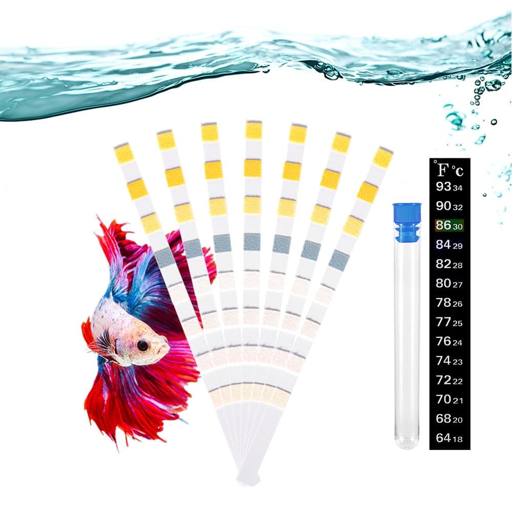 8 in 1 Aquarium Test Kit Fish Tank Test Strips Accurate Water Quality Testing Strips for Ammonia PH Total Alkalinity Carbonate Hardness Free Chlorine Nitrate Nitrite Temperature (50 Strips)