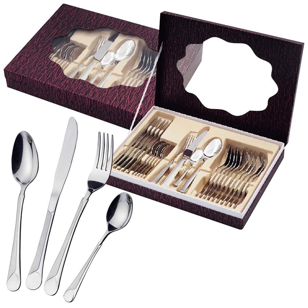 24PC Cutlery Set in Box Stainless Steel Serving Dinner Tableware Dining Gift New