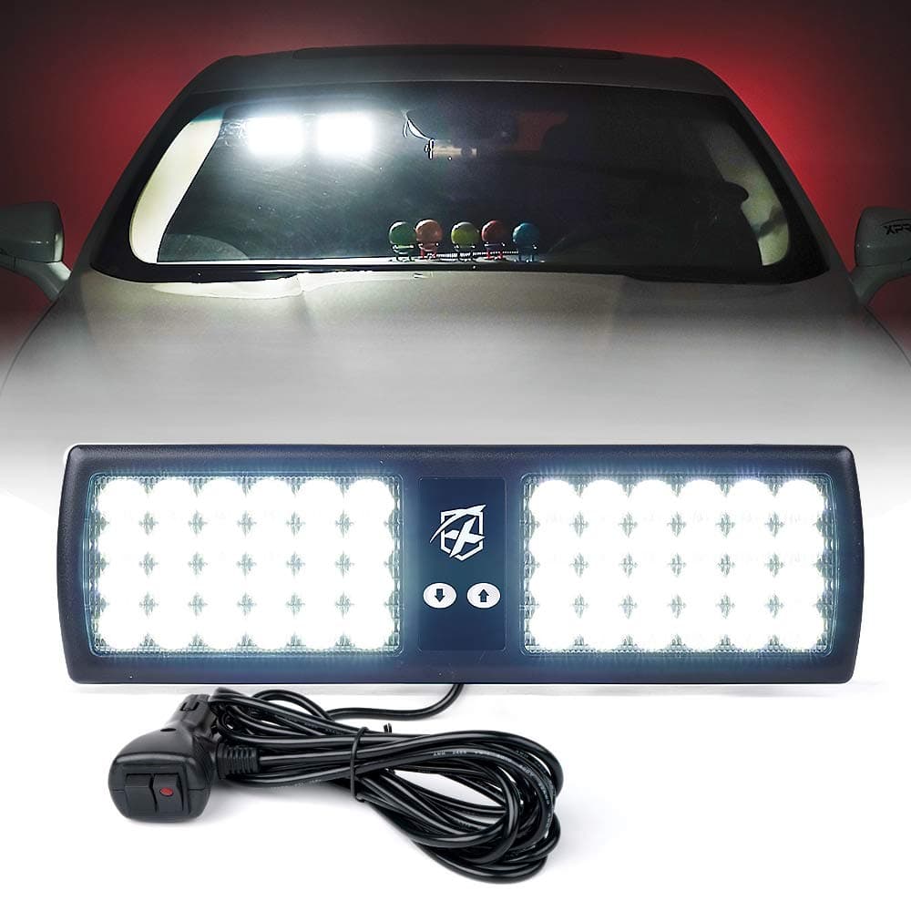Xprite White 48LED Visor Strobe Flashing Lights Sunshield Hazard Warning Light for Law Enforcement Emergency Vehicles Trucks
